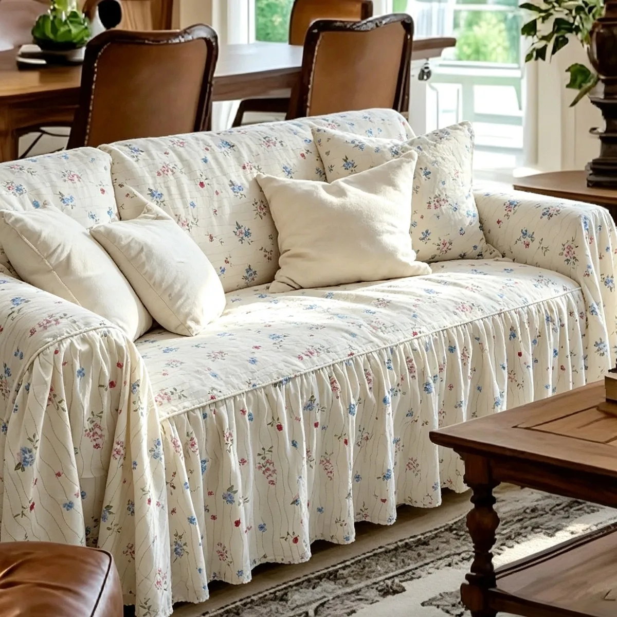 French Fresh Small Floral Universal in All Seasons Whole Cover Pure Cotton Single Piece Sofa Towel Cover Cloth 2 and 3 Seater