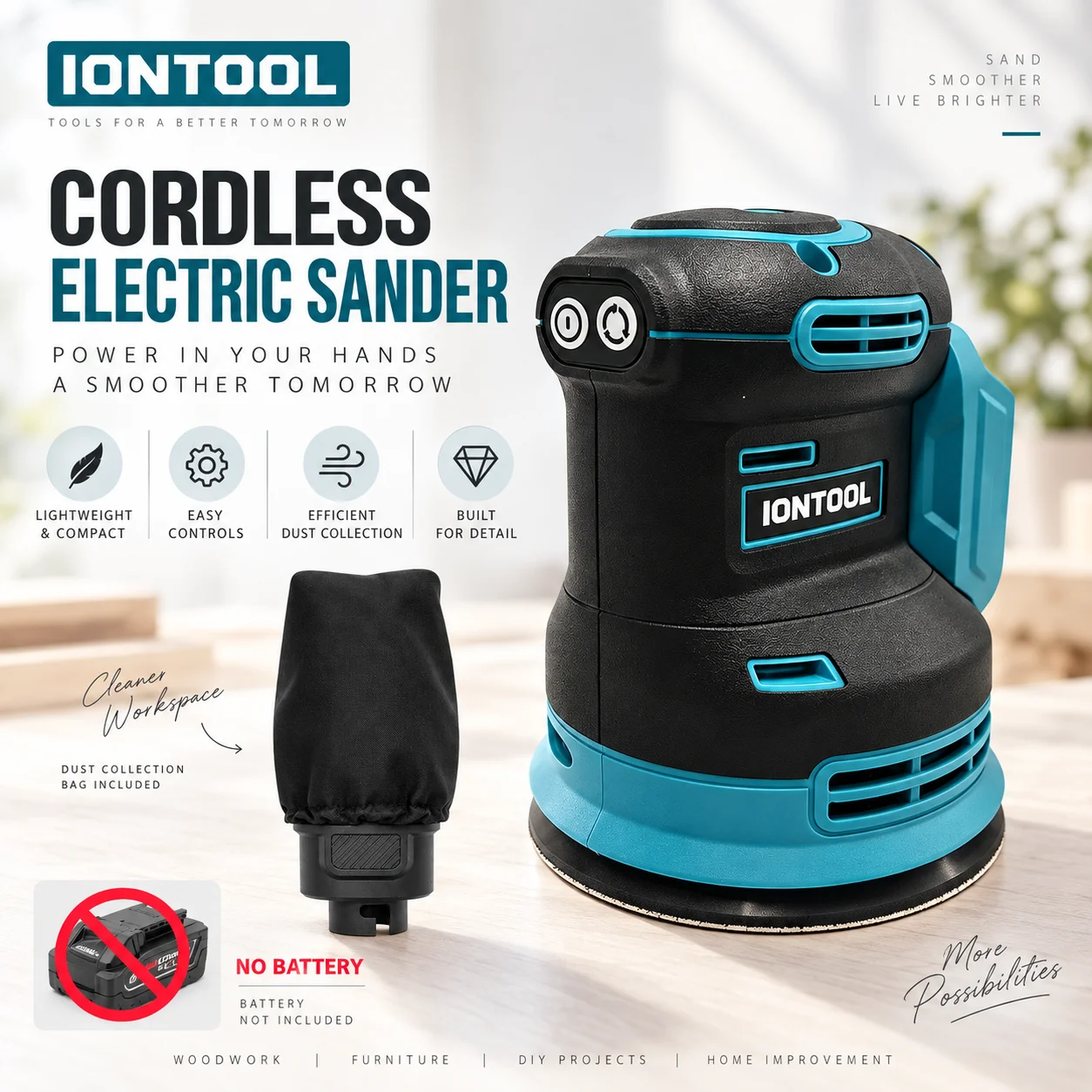 IONTOOL Handheld Cordless Sander 180mm For Picture Frame Resurfacing and Bookshelf Edge Sealing and Table Corner Buffing