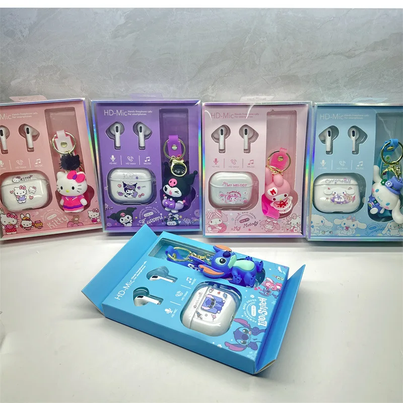 Disney Stitch Wireless Bluetooth Earphones Noise Cancelling Earbuds with Sanrio Kuromi Pompompurin Charms