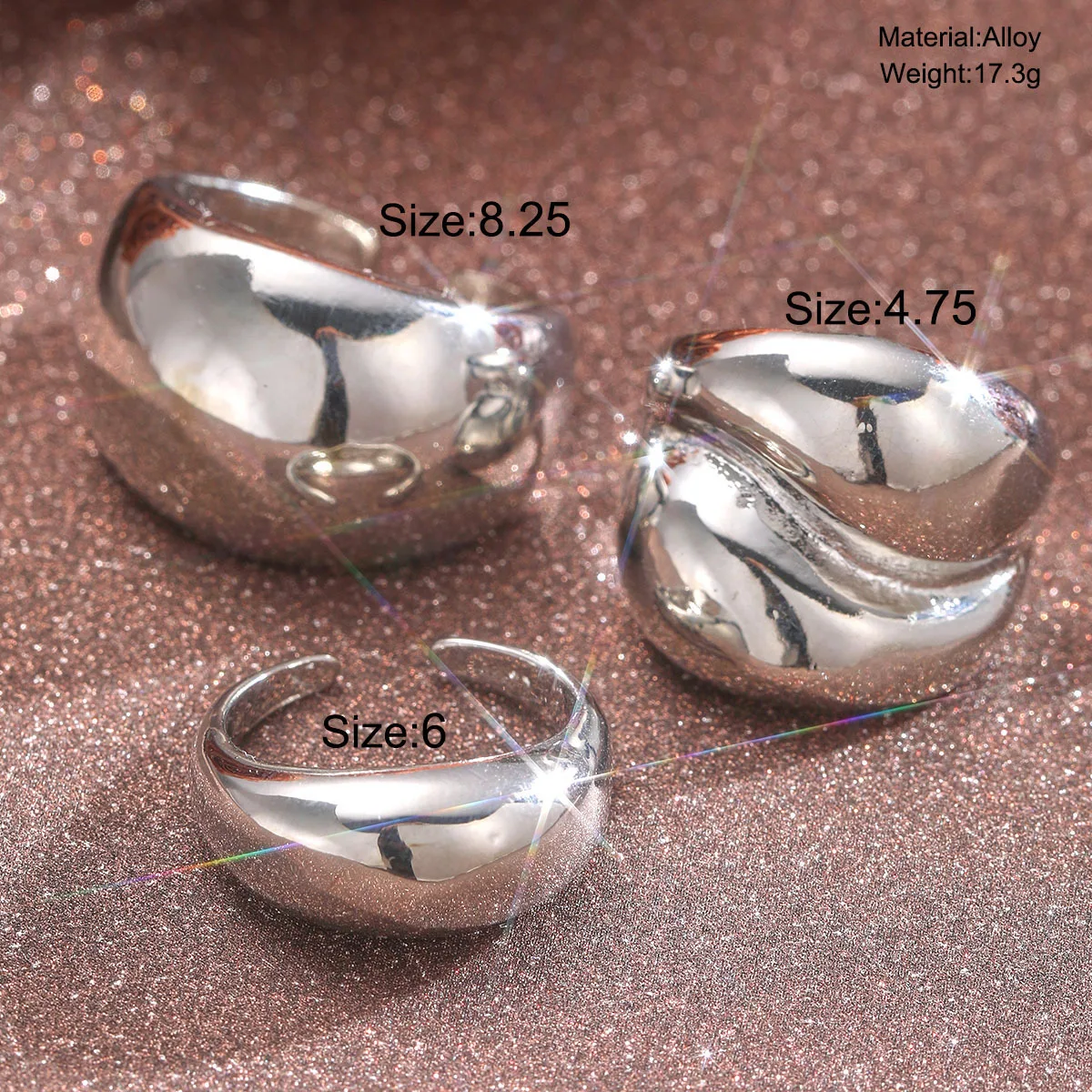 Fashionable European and American Cross-Border Creative Geometric Curved Exaggerated Glossy Round Ball Open Ring Knuckle Ring Set