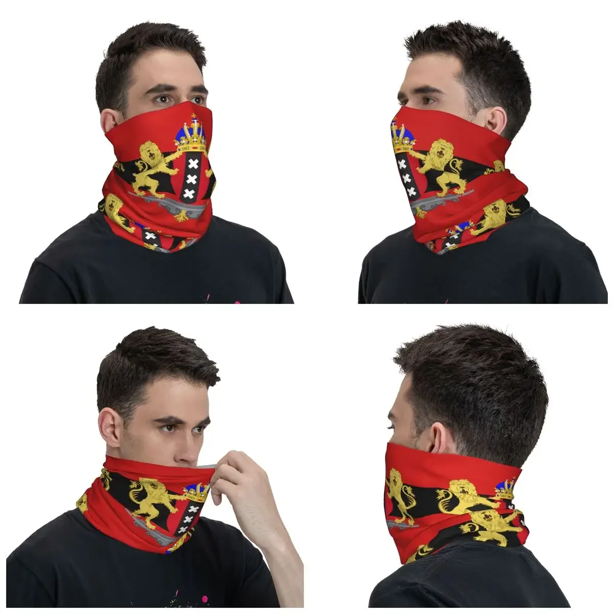 Flag Amsterdam Netherlands Bandana Neck Gaiter Windproof Face Scarf Cover Women Men Headwear Tube Balaclava