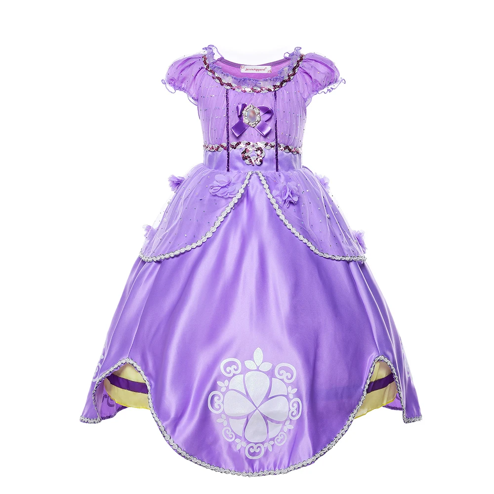 Deluxe Puffy Sofia Princess Ball Gown  Little Girl Floor Length Cartoon Series Sofia Cosplay Halloween Disguise Birthday Dress