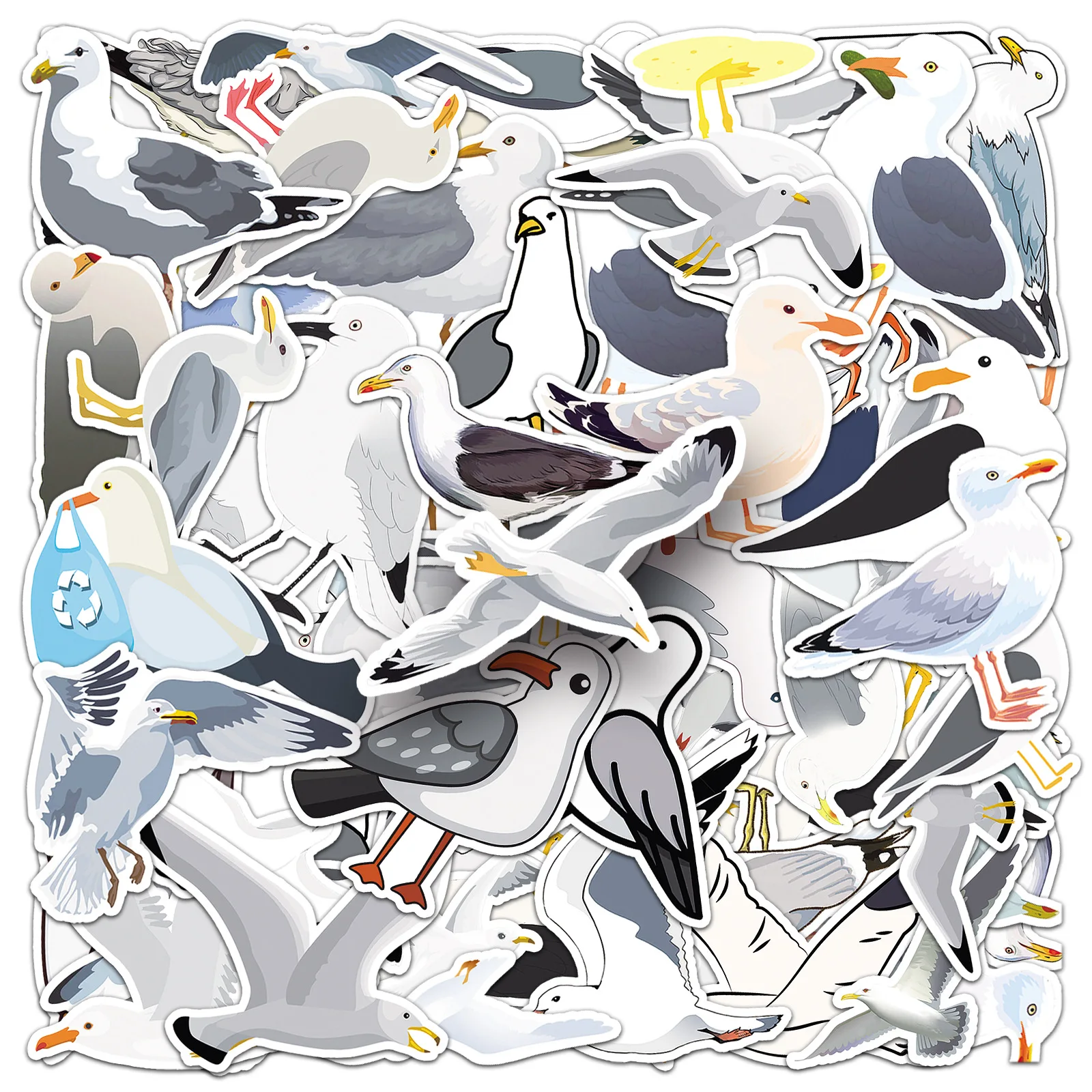 

50PCS Cute Seagull Graffiti Sticker Cartoon Funny DIY Water Cup Wardrobe Phone Case Scrapbook Scooter Waterproof Decal Toy