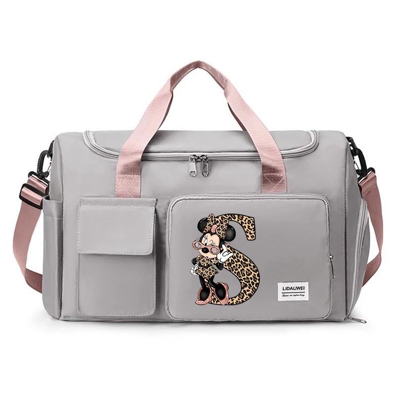 New Disney Minnie Mouse Travel Bag Cartoon Letter Printed Handbag Large Capacity Duffle Bags Portable Outdoor Travel Storage Bag