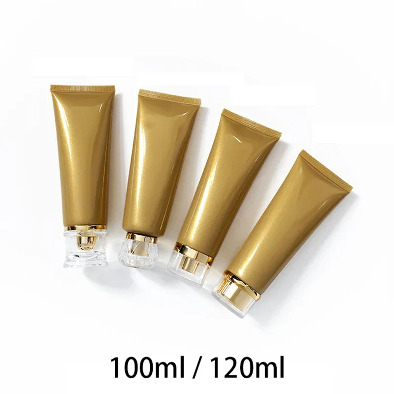 

100ml 120ml Empty Cosmetic Container 100g 120g Pearl Gold Plastic Refillable Bottle Aloe Cream Lotion Travel Packaging Tube