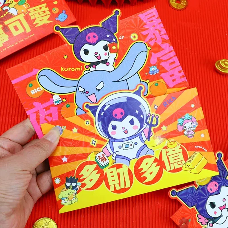 4Pcs/Set 2024 Sanrio Kuromi Kawaii Laser Chinese Dragon Year Red Envelope Spring Childrens Gift Lucky Money Envelopes Red Packet