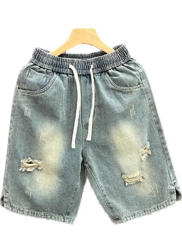 

American Street Sle INS модные рваные джинсовые рта мужские свободные брюки Haome пять четвертей японские летние средние брюки