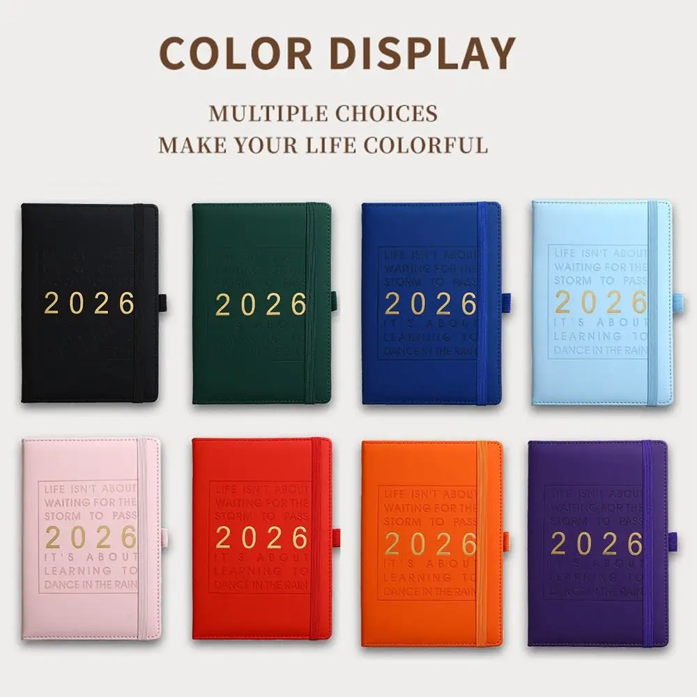 ภาษาอังกฤษ 2026 Schedule Planner Notepad สวมใส่บุ๊คมาร์ค A5 Agenda Planning Notebook กระดาษหนาแบบพกพา