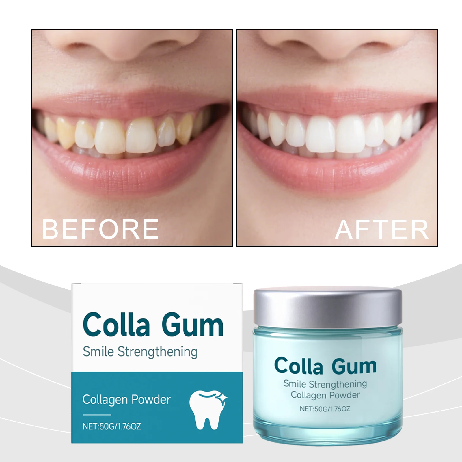 Natural Collagen Tooth Powder Teeth Whitening Cleaning Enamel Protection Long-Lasting Fresh Breath Oral Hygiene Brightening 50g