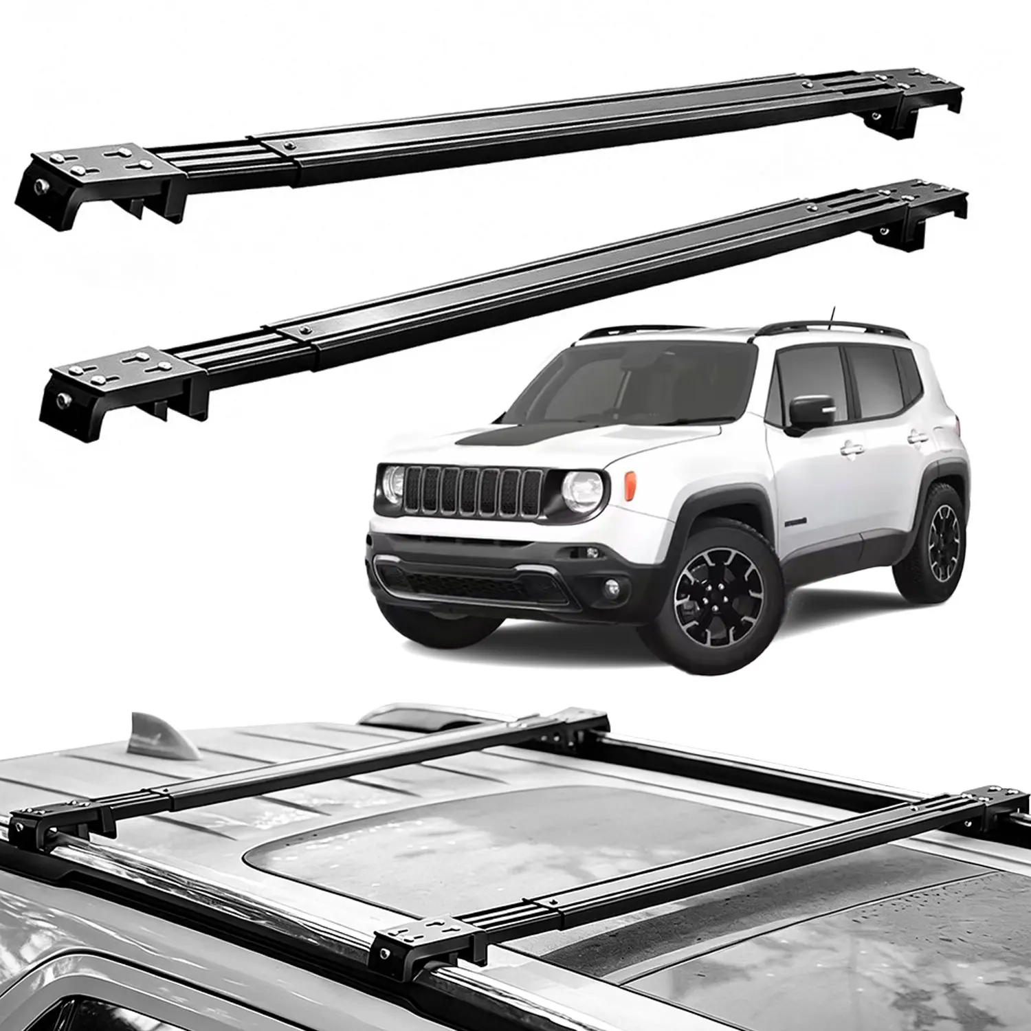 Fits JEEP Renegade 2015-2024 Roof Rack Cross Bars, Silent Telescopic, Heavy Duty Carrier, Anti-Theft Lock, Easy Install