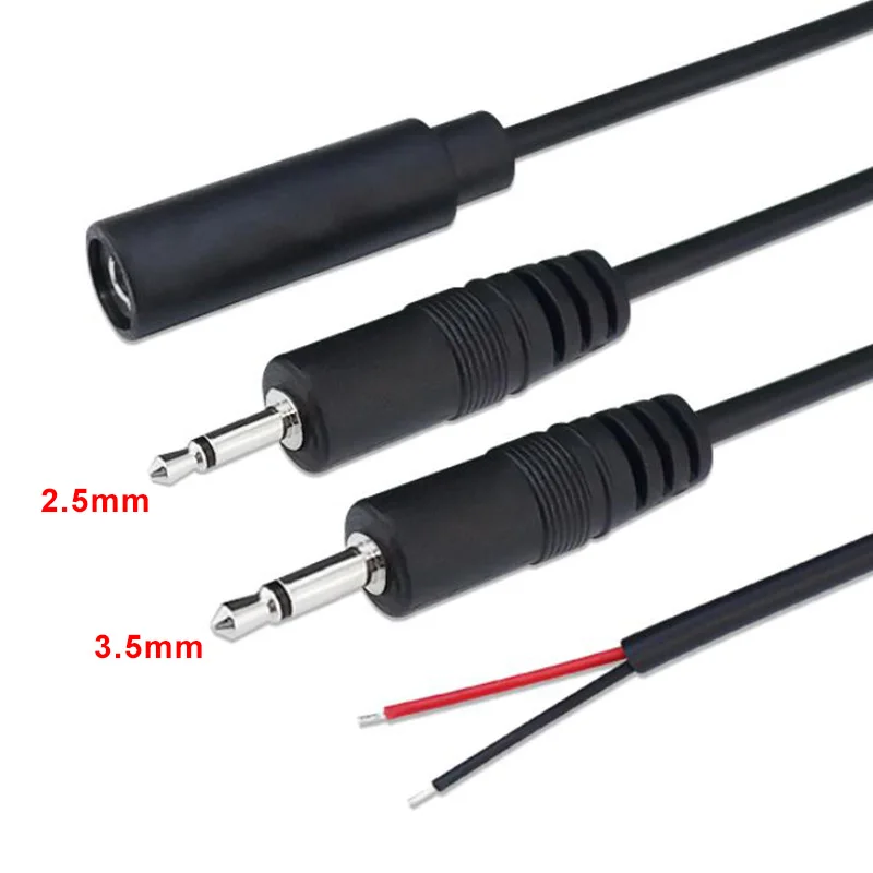 1pcs/5pcs 2pin 2.5mm 3.5mm Mono Connector Audio Cable Male Female Plug DIY Audio Cable Repair Charger Extension Wire 25CM D5