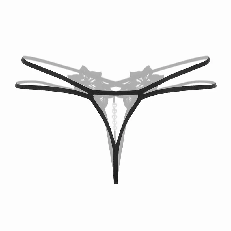 Sexy Massage Pearl Thong For Women Open Crotch Erotic G-strings Female Sex Hollow Out Tanga Floral Pinted Low-waist T-back 2024