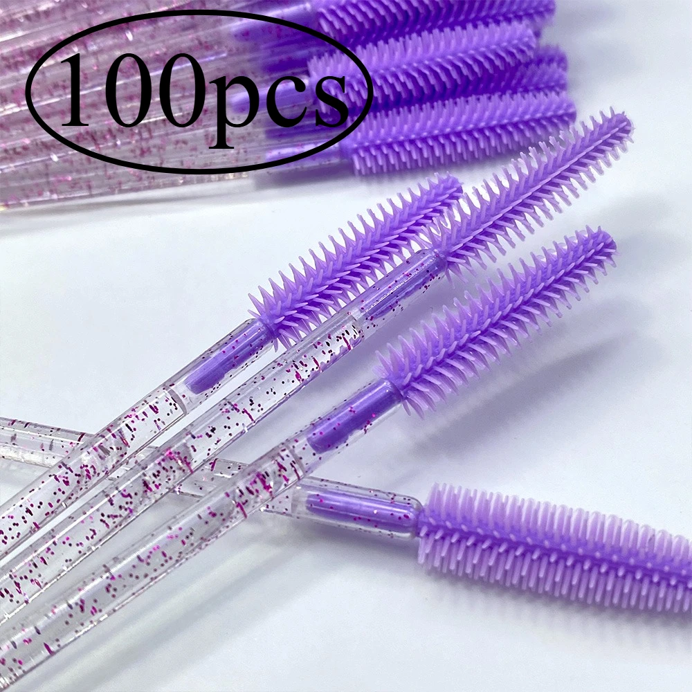 100개 일회용 속눈썹 브러쉬 실리콘 젤 마스카라 완드 어플리케이터 스풀러 속눈썹 연장 화장품 브러쉬 메이크업 도구