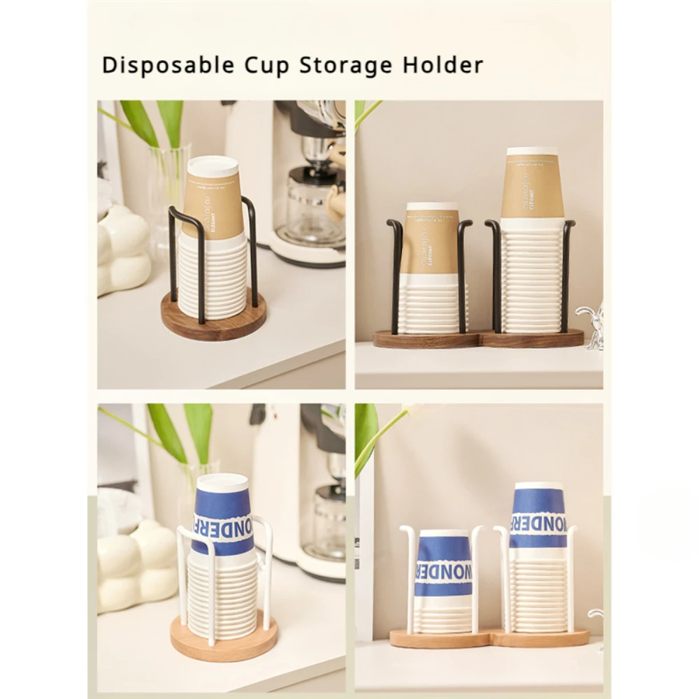 Disposable Cup Storage Holder Rack Shelf, Water Tea Cups Wood Dispenser with Long Stick Mug Display Stand, Organizer Supplies