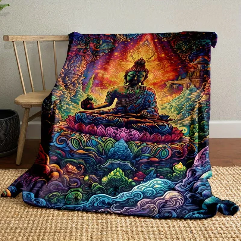 Universal Small Napoffice Throw Blanket with A Sacred Eastern Buddha Seated on A for Lotus Pedestal Print A Family Blanket Gift