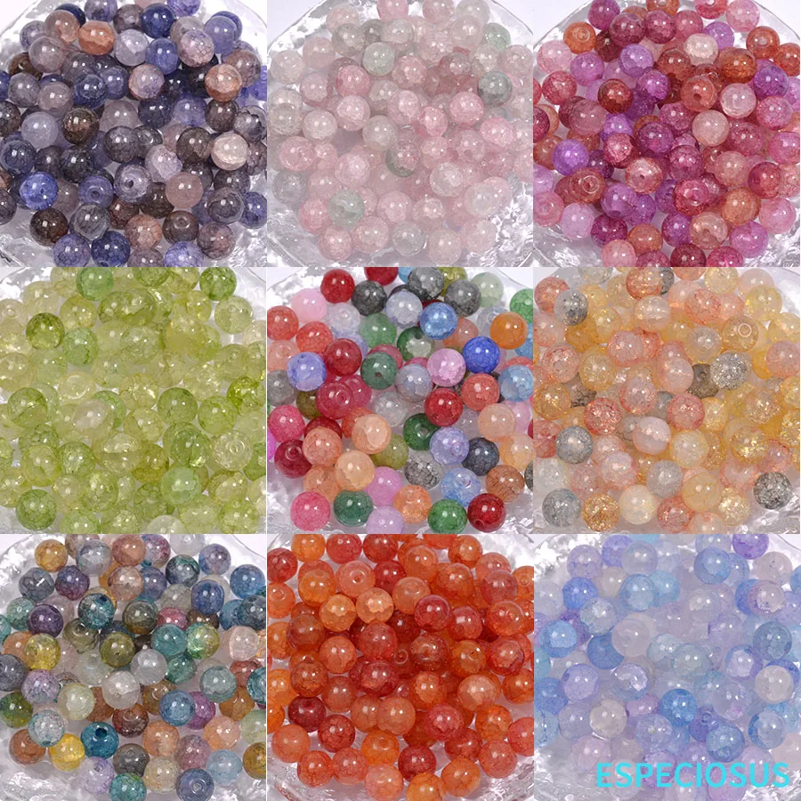 8MM Gradient Color Mix Glass Cracked Beads For Jewelry Making Women DIY Accessories Round Shape Shivering Spacer Crystal Beads