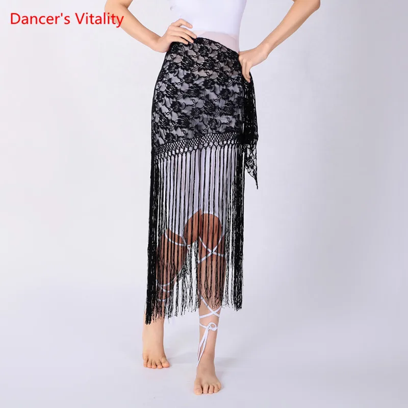 Belly Dance Hip Scarf Lace Tassel Triangle Belt Practice Skirt Female Elegant Long Fringed Profession Performance Clothing