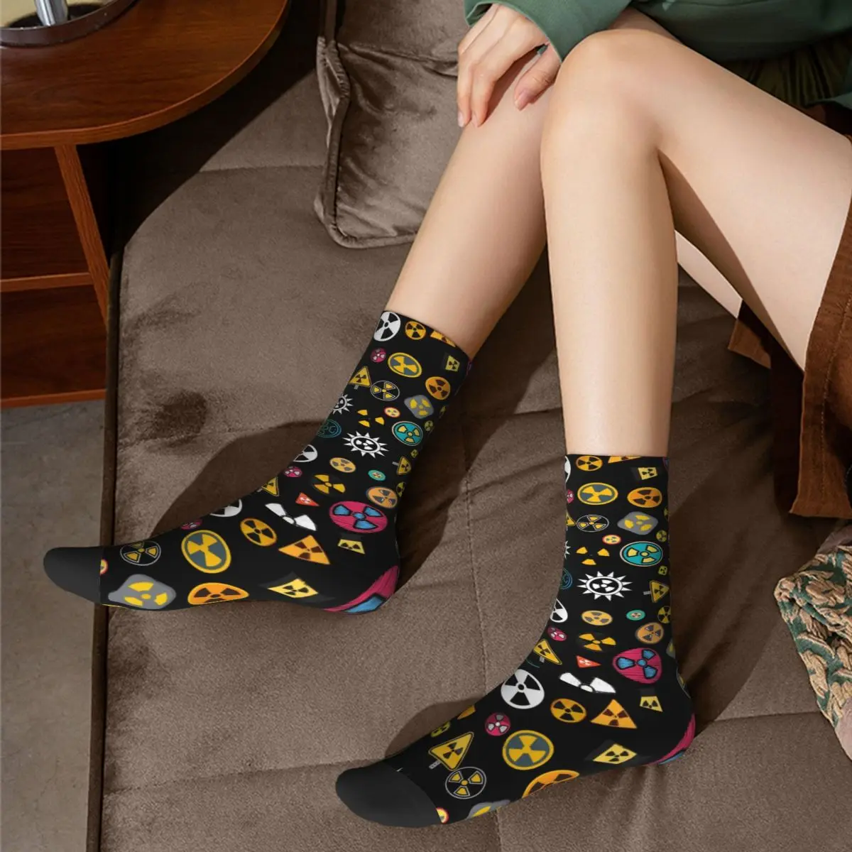 Radiation Warning Socks Symbols Korean Stockings Autumn Anti Slip Couple Socks Soft Breathable Printed Outdoor Sports Socks