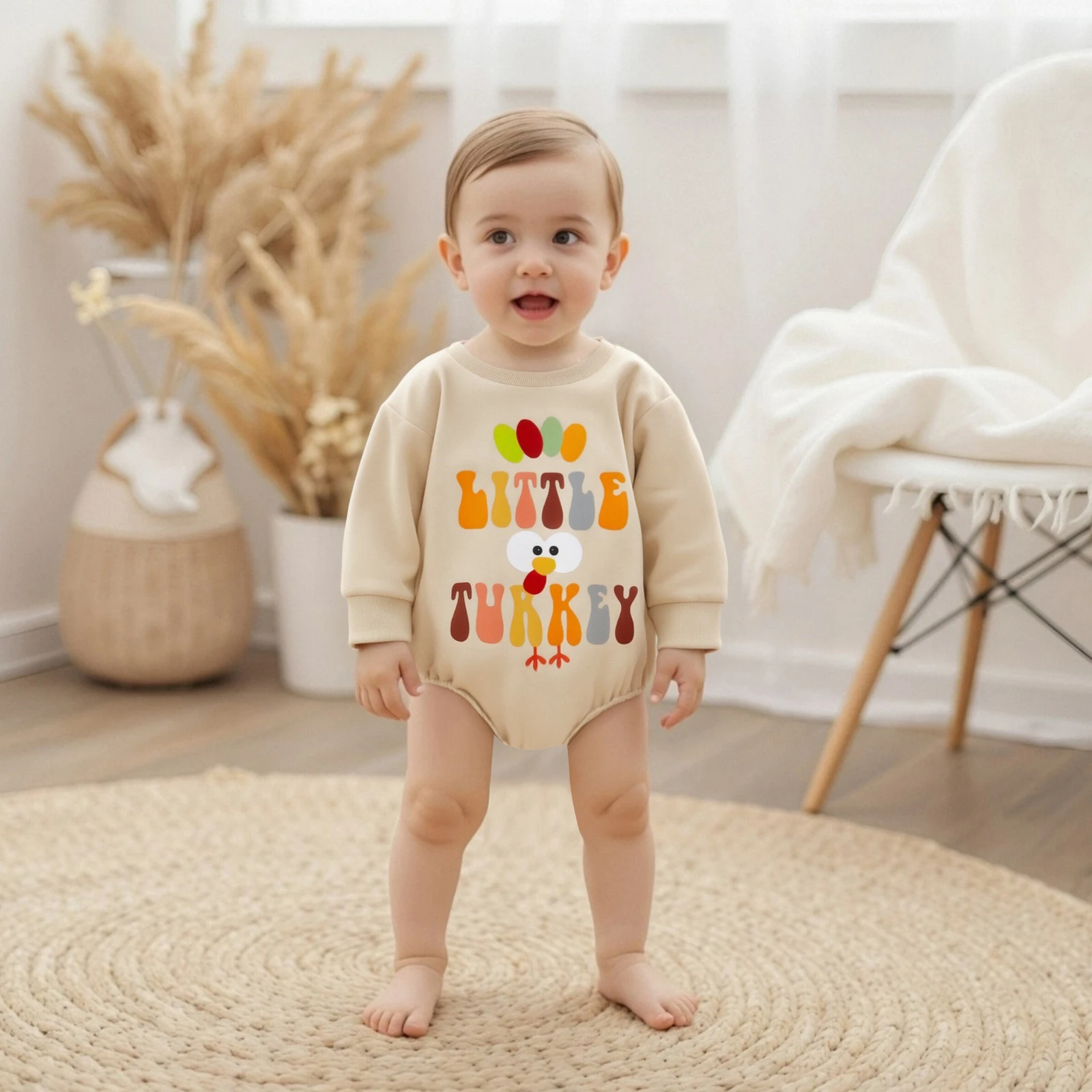 

Baby Girl Thanksgiving Day Romper Long Sleeve O Neck Turkey Letter Print Sweatshirt Jumpsuit