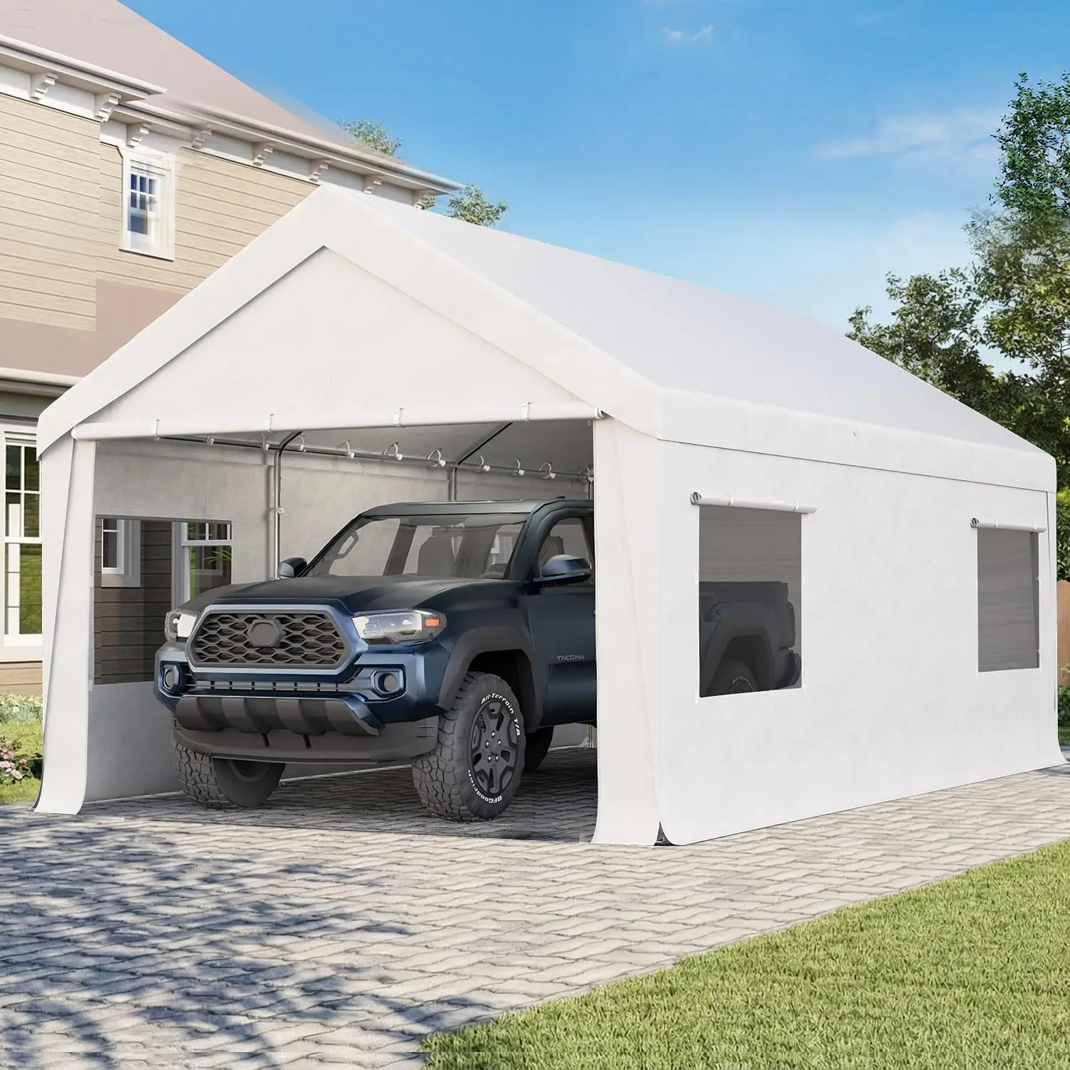 

12x20 FT Heavy Duty Carport Canopy with Removable Sidewalls, Portable Garage Tent with Roll-Up Windows & Doors, Car Port with Al
