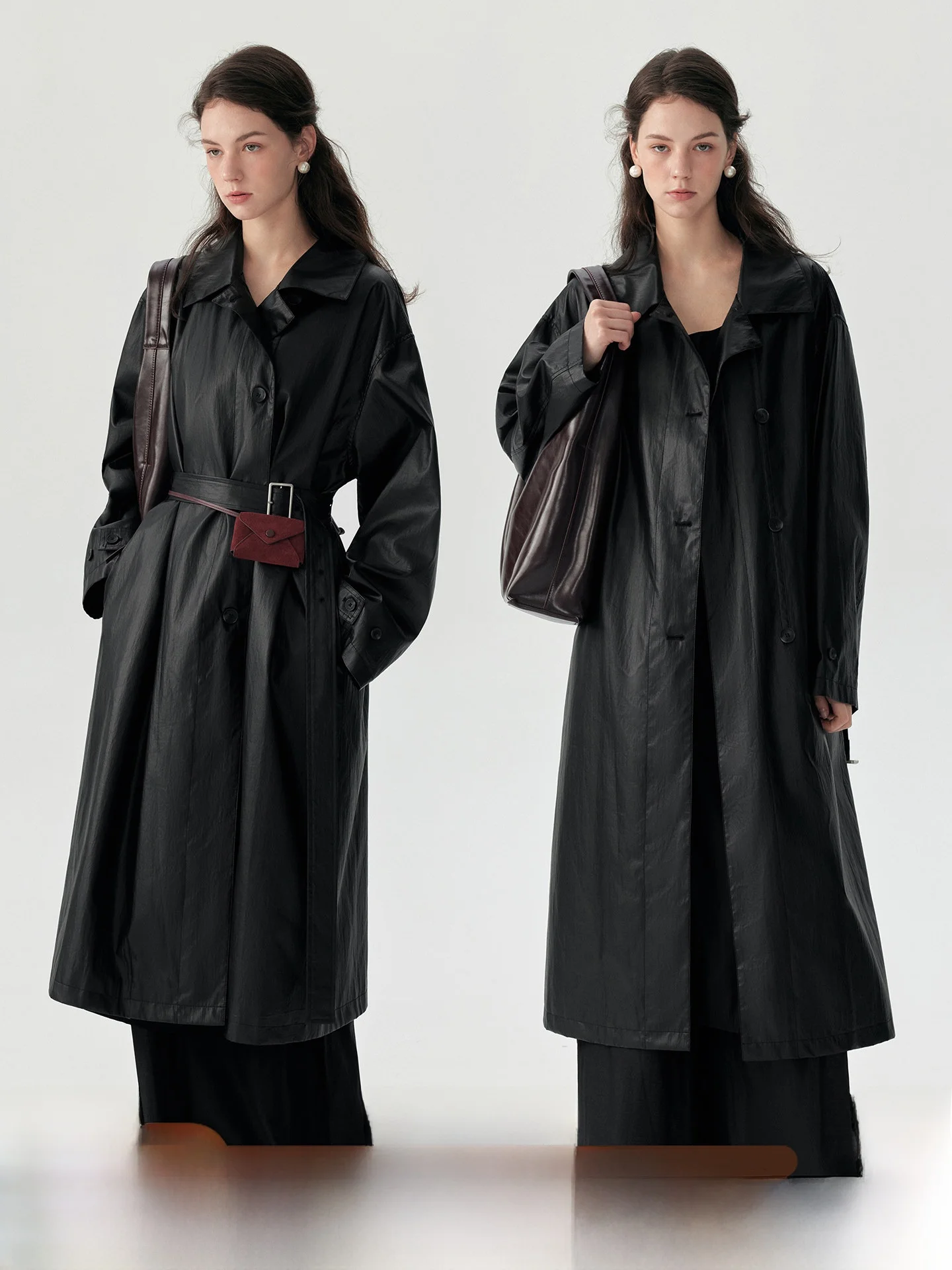 

Classic Collar Belted Long Coat Bla Single Button High Yarn Cotton plus Women's Faion Commute Sle Windbreaker