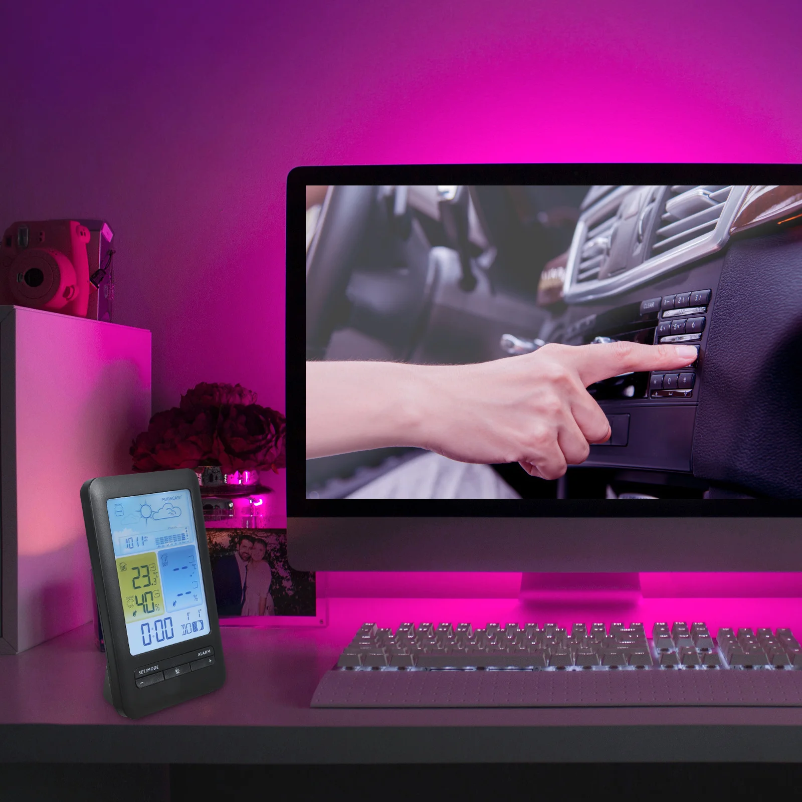 Беспроводная метеостанция, большой красочный дисплей, цифровой будильник, календарь температуры и влажности, внутренняя и наружная подсветка