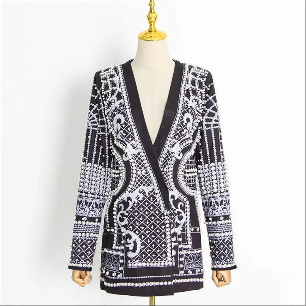 Blazer de contas longo metálico feminino, jaqueta, decote em v, manga comprida, festa formal, noiva, vestido para mãe, luxuoso, casaco feminino, tamanho positivo