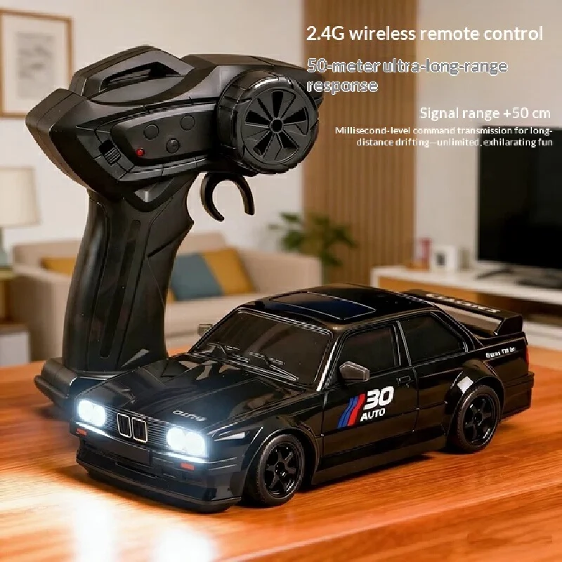 High Speed 4WD Rc Drift Car 1:24 Scale Remote Control Racing Model With Led Light Rechargeable Hobby Vehicle Gift