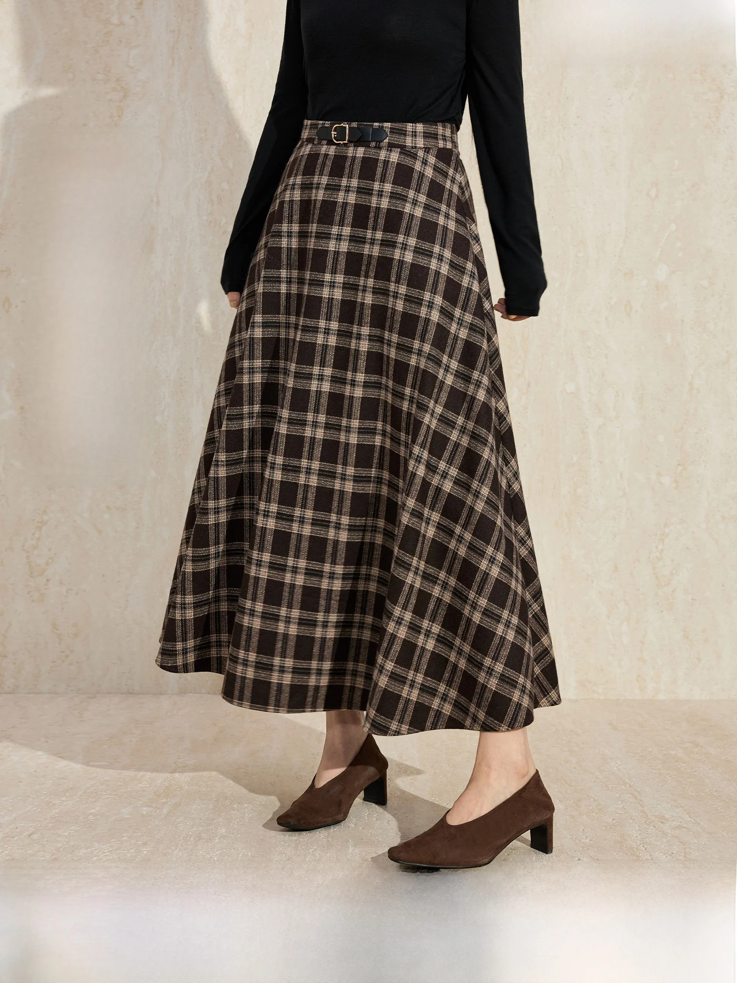 

Blue Language plus Size Retro Plaid A-Line Midi Skirt Winter Wool Blend High Waist Commute Style Women's Fashion Premium Quality