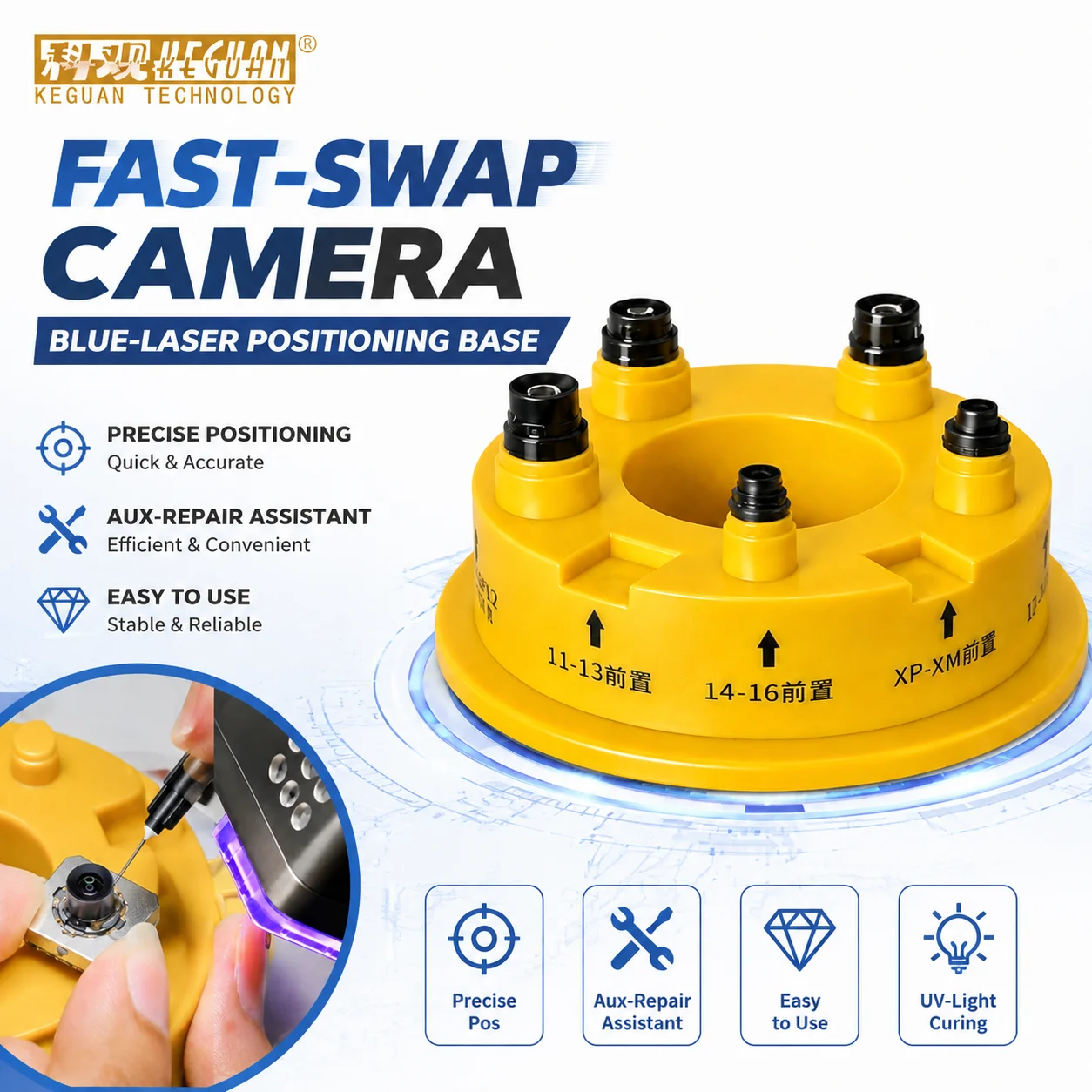 KEGUAN Camera Blue Light Positioning Base Precise Locator For Phone Front Camera Lens Blue Bead Installation Auxiliary Mount