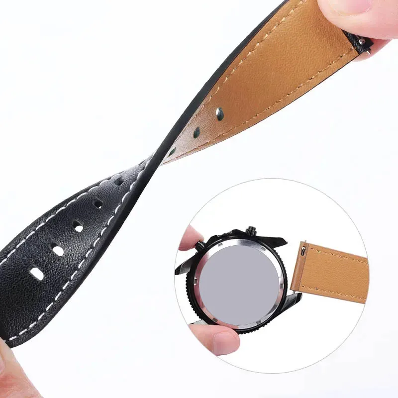 20mm 22mm Leather Watch Strap for Samsung Galaxy Watch 5 4 3/Classic for Huawei Watch GT3/2 2E Quick Release Sport Watch Band