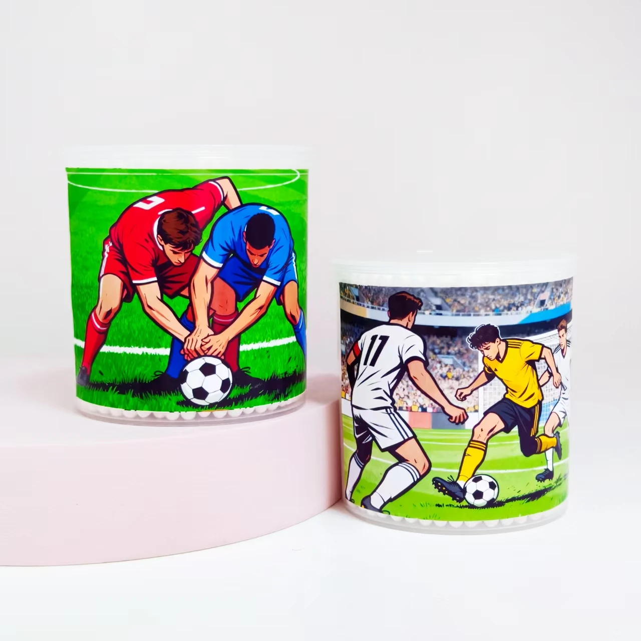 600 قطعة/800 قطعة من أعواد القطن بنمط موضوع كرة القدم، أنبوب أبيض، أعواد قطنية مزدوجة الأطراف #5