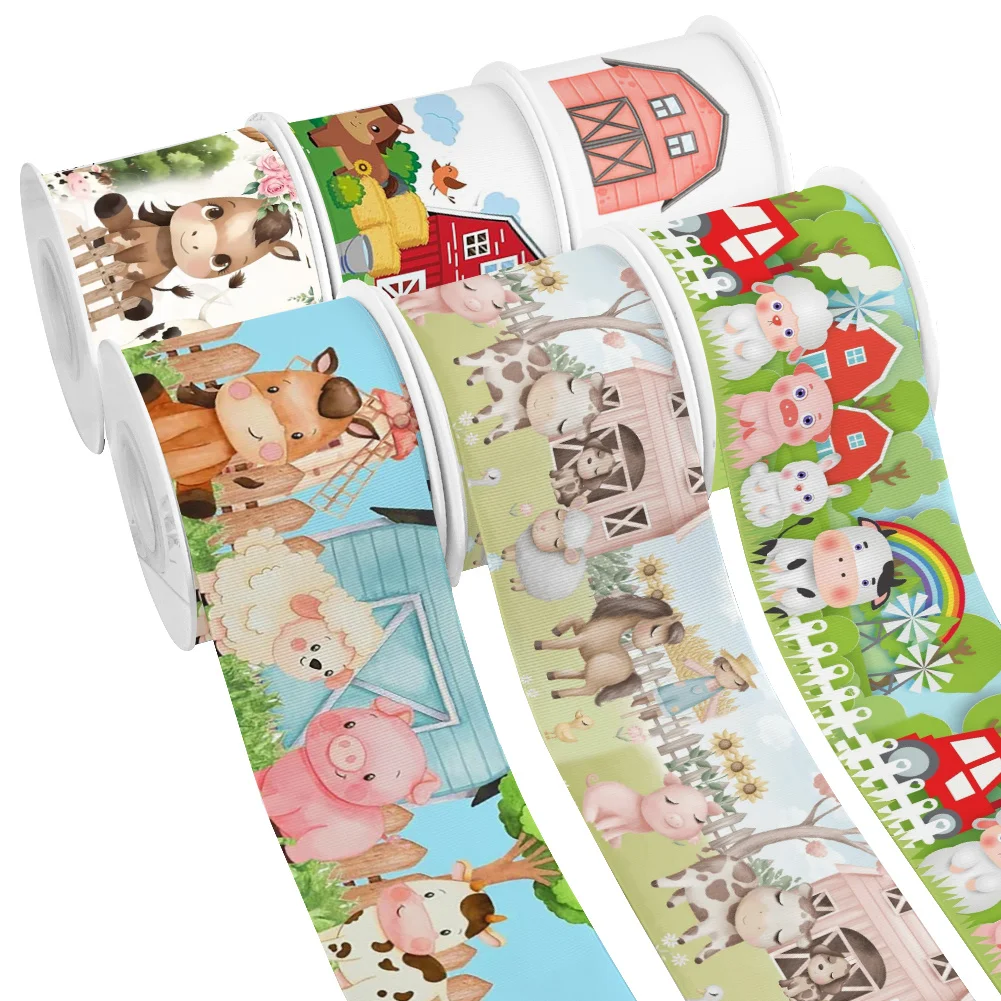 Farmar Animals Cartoon Design Printed Grosgrain Ribbon for Cheer Bows DIY Girl Headwear Hair Bows Satin Ribbon