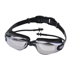 Professional Swim Goggles Plating Anti Fog Swimming Pool Eyewear Men Women Waterproof Water Sports Glasses Conjoined Earplugs