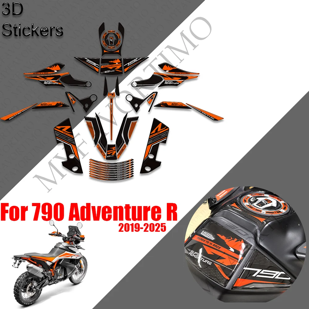 For 790 Adventure R ADV Protector Tank Pad Side Grips Gas Fuel Oil Kit Knee Handguard Handshield Stickers Decals 2019 - 2025