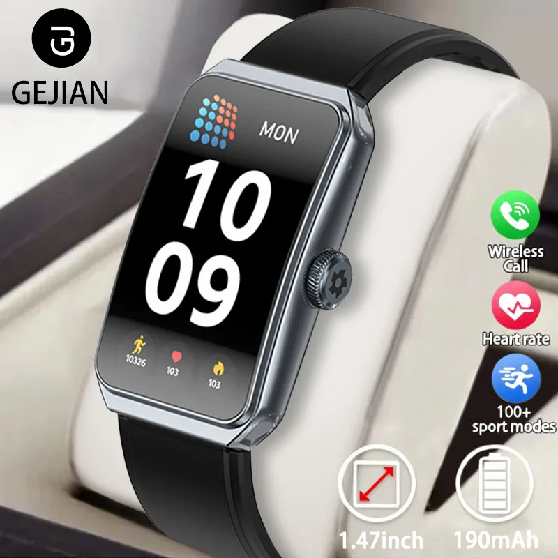 

GEJIAN новые 5,3 Bluetooth-соединенные часы с вызовом 1,47 дюйма 170*320 мужские часы с голосовым помощником высокой четкости и разрешением