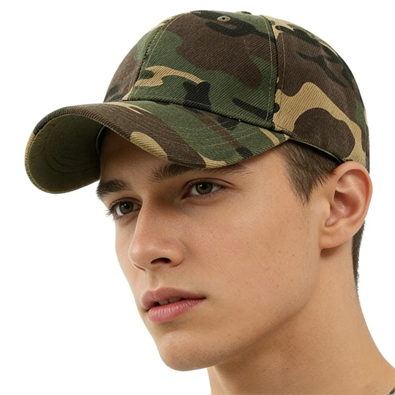 Unisex Army Green Camouflage Printed Anti-UV Golf Baseball Cap Sports Running Sunhat Cycling Fishing Jungle Hiking Sunshade Hat