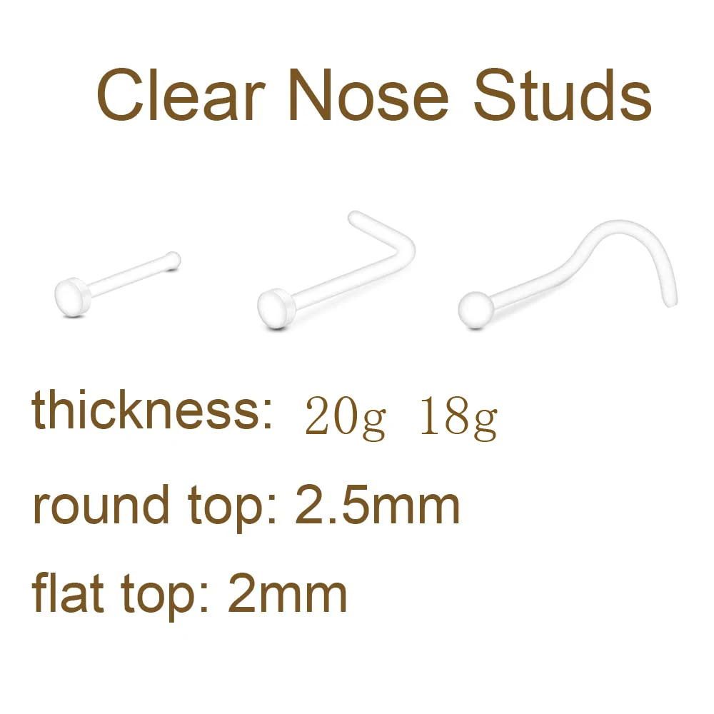 1Pcs Nose Rings Clear for Work Surgery Nose Studs 18g 20g Plastic Earrings Sports Cartilage Lip Piercing Retainer