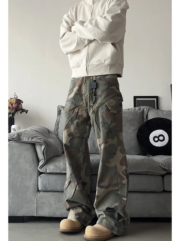 

Vintage Camouflage Straight Leg Workwear Pants Men's CleanFit American Slant Cut Knife Flared Jeans Summer Loose Fit Jeans