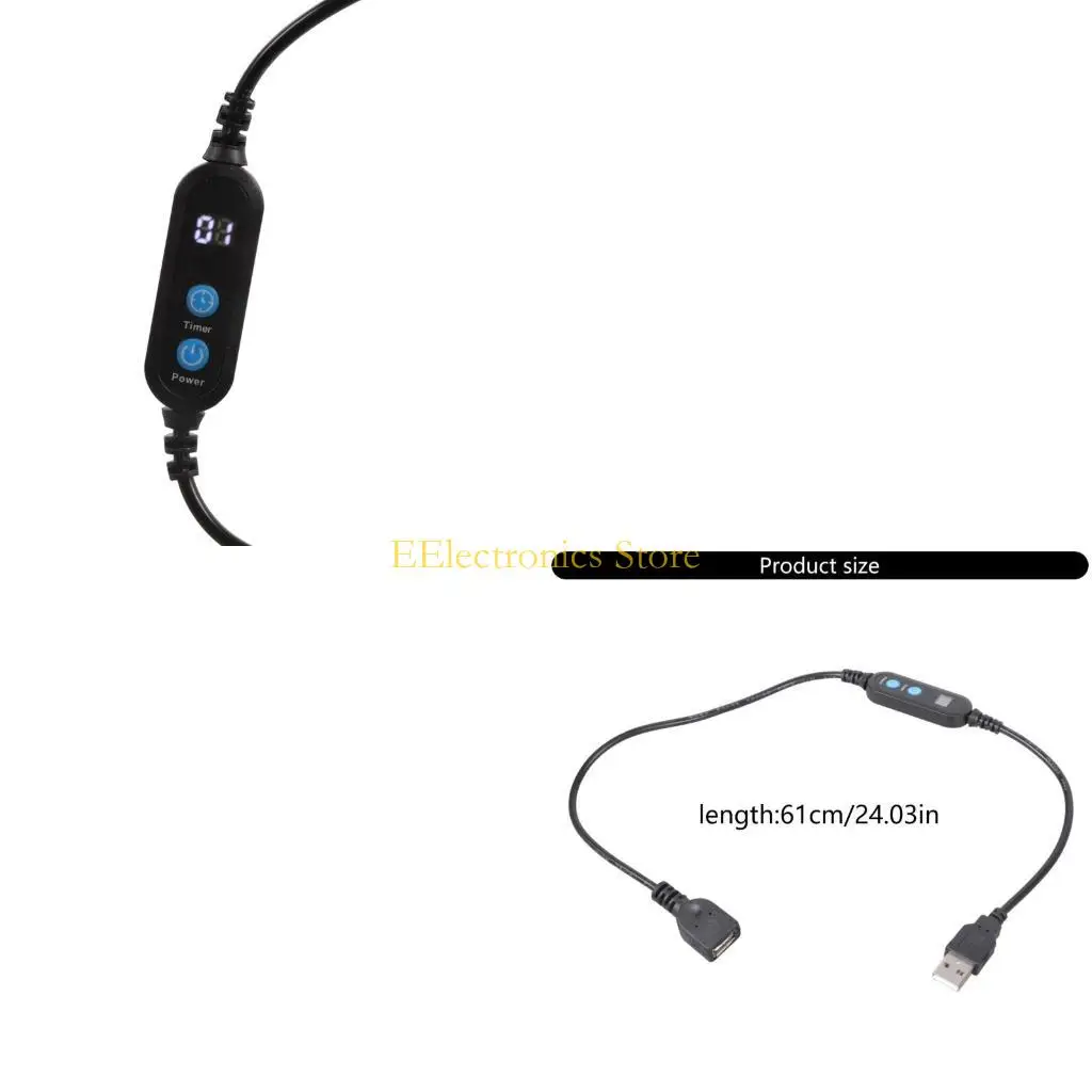 B03C Time Presetable USB Timer Cord 1-30 Minutes Settable with Time Adjustment Button For Office Home Electronics Black