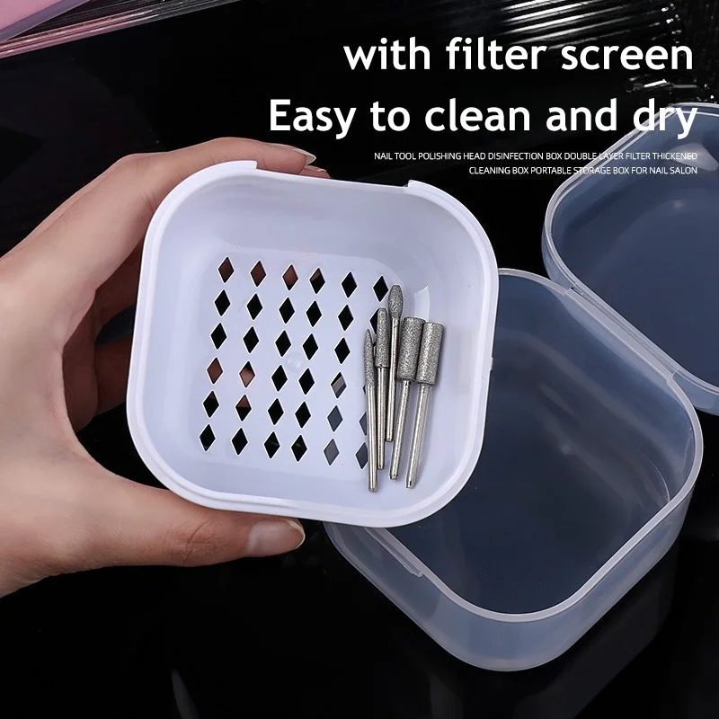 Desinfección portátil para brocas de decoración de uñas, caja de limpieza, caja de almacenamiento, accesorios para decoración de uñas, caja de almacenamiento, herramienta de esterilización