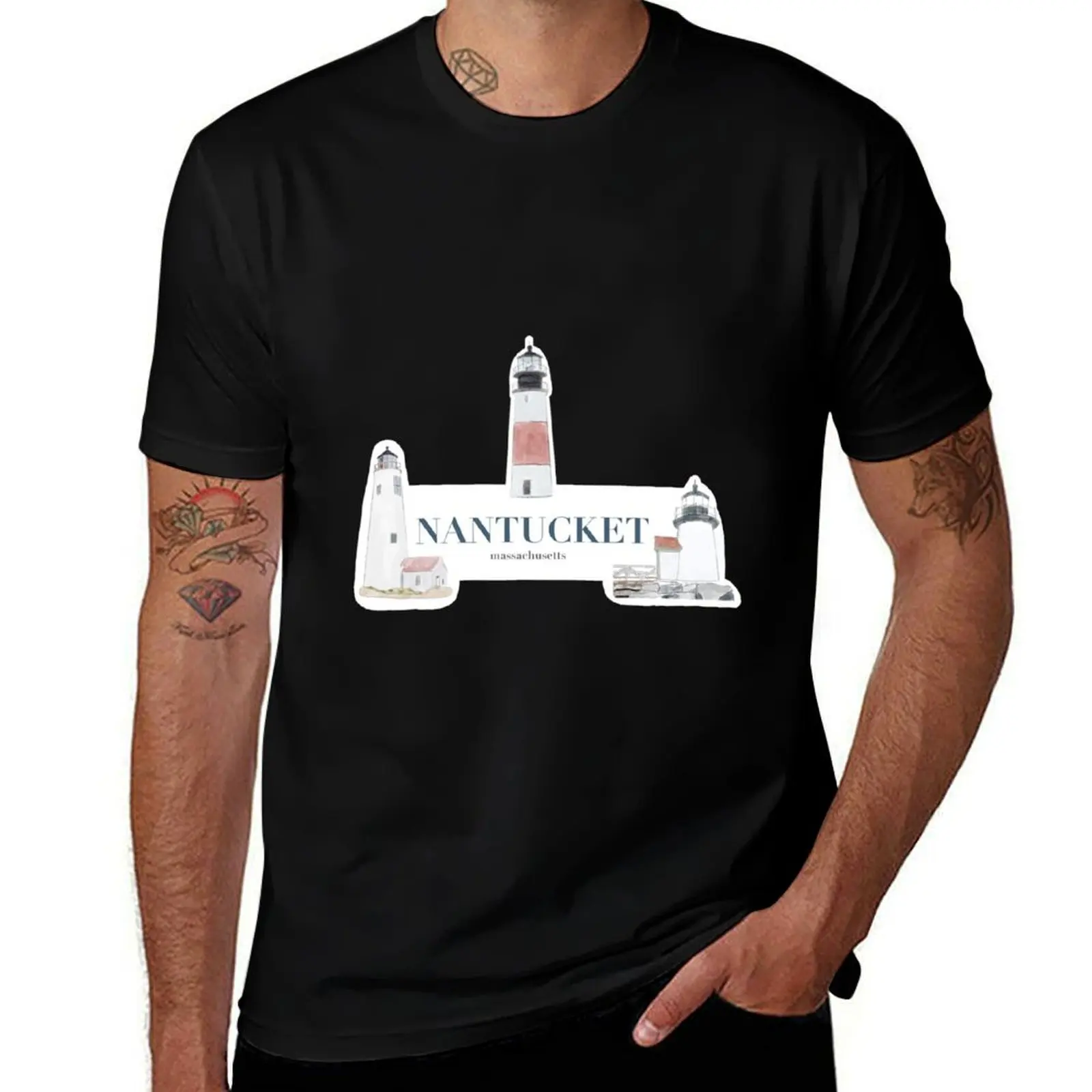 Nantucket Lighthouses T-Shirt Casual Simple Design Short Sleeve Shirt T-Shirt