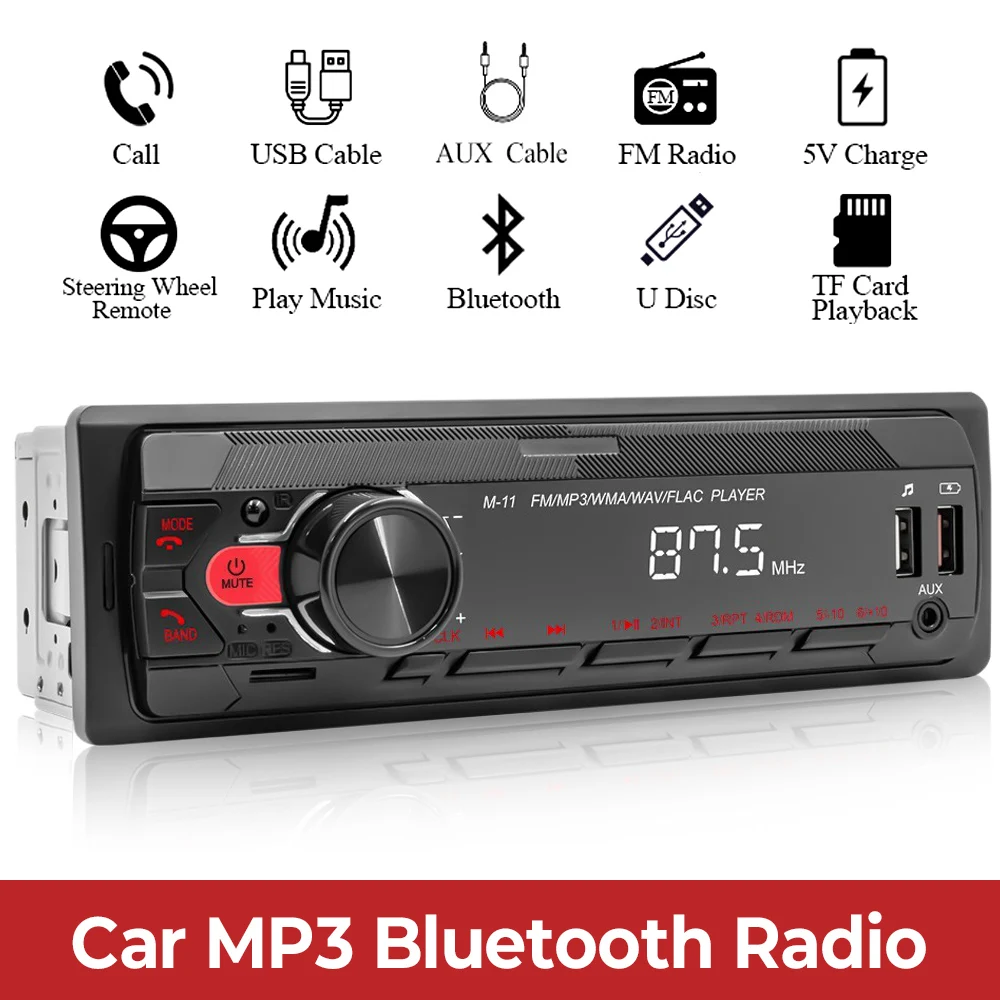 

Bluetooth 45W 1din Car Radio MP3 Player Voice Assistant Audio Receiver Speaker TF Card Reading Multimedia USB Charging HandFree