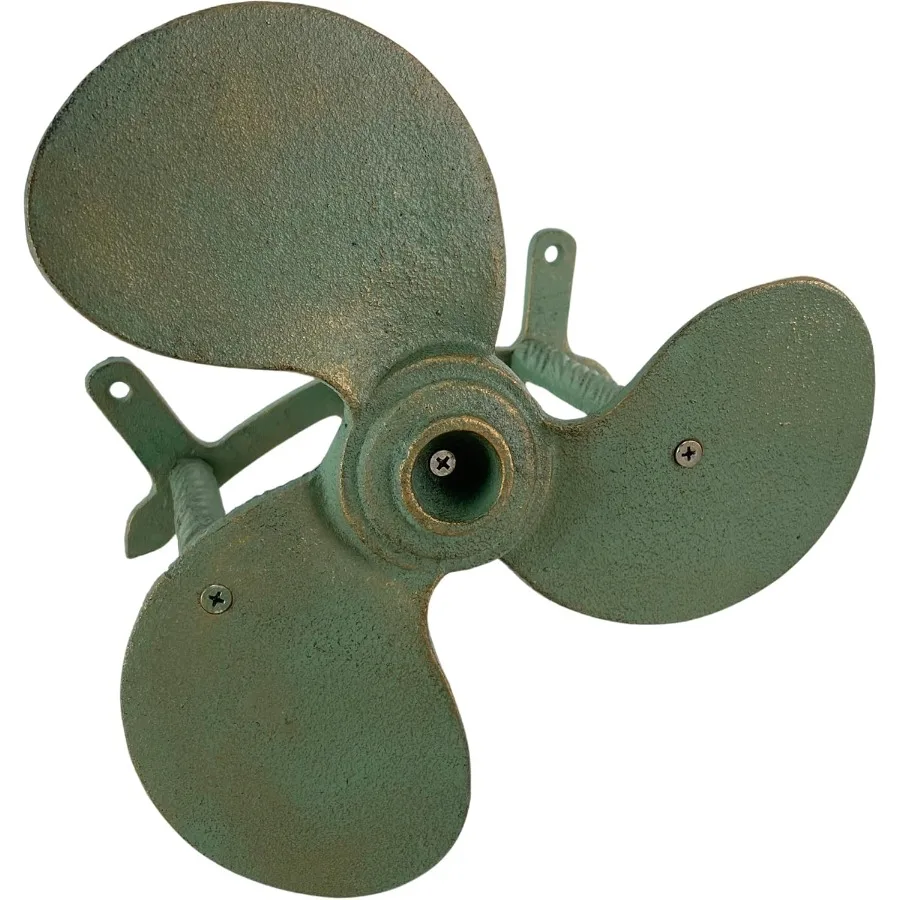 船舶プロペラ型ガーデンホースホルダー 鋳鉄製 緑青とブロンズ仕上げ 壁掛け式 直径10.5インチ 深さ6インチ 7個収納可能