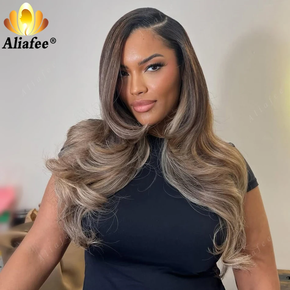 

Balayage White Blonde Highlight Coffee Brown Body Wave Premium Texture Popular 13x6 Transparent Lace Frontal Real Human Hair Wig