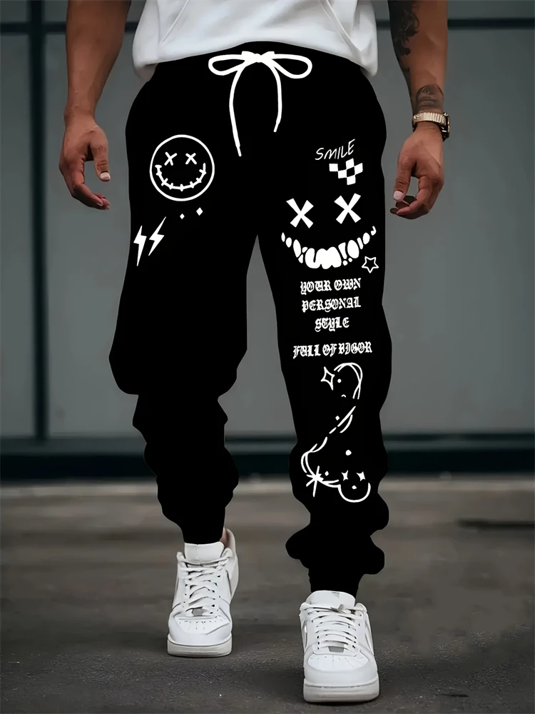 

2025 Men's New Loose Trousers, Autumn High-waisted Wide-leg Pants, Hip-hop Print Men's Casual Breathable Sportswear Pants