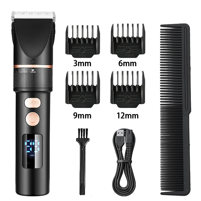 LCD Display Hair Clipper Electric Hair Trimmer for Men Barber Titanium Ceramic Blade Salon Hair Cutting Machine