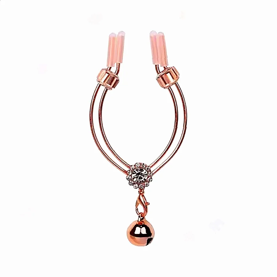 Abrazadera ajustable para pezones y clítoris para mujer, Clips para pezones de Metal de oro rosa con campana, Clips para pechos, Bondage, sujeción, esclavo, Juguetes sexuales