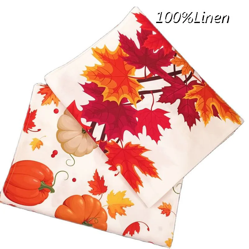 

Thanksgiving pumpkin maple leaf linen printed table runner flag tablecloth table cloth cover Table decoration and accessories