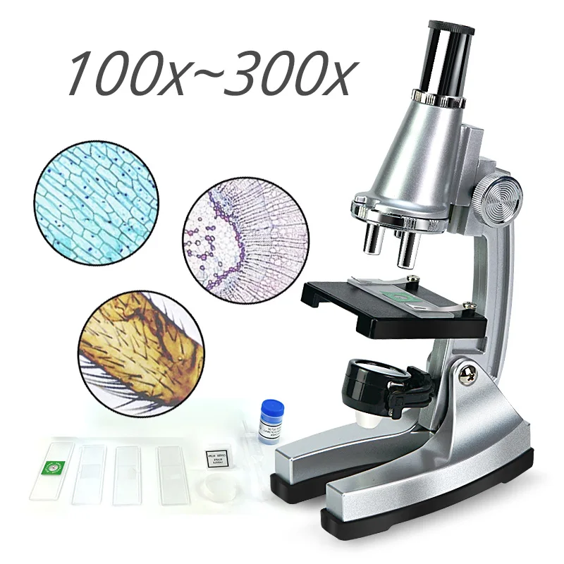 Optical Magnification Students HomeSchool Biological Microscope 100X 200X 300X Monocular Children\'s Biology Teaching Microscopio